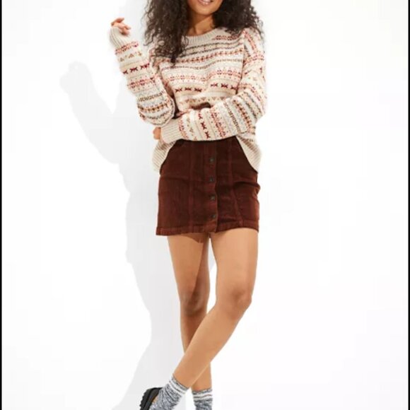 American Eagle Corduroy Button-Up Skirt Size 000 Regular Super Hi-Rise A-Line - Picture 11 of 11